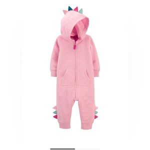 Carter’s Pink Dino Hoodie Romper 3M Baby Girl One Piece